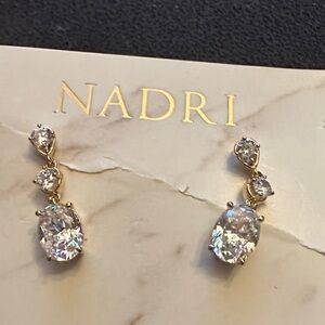 Nadri Gold-Tone Oval Drop Earrings with Clear Stones
